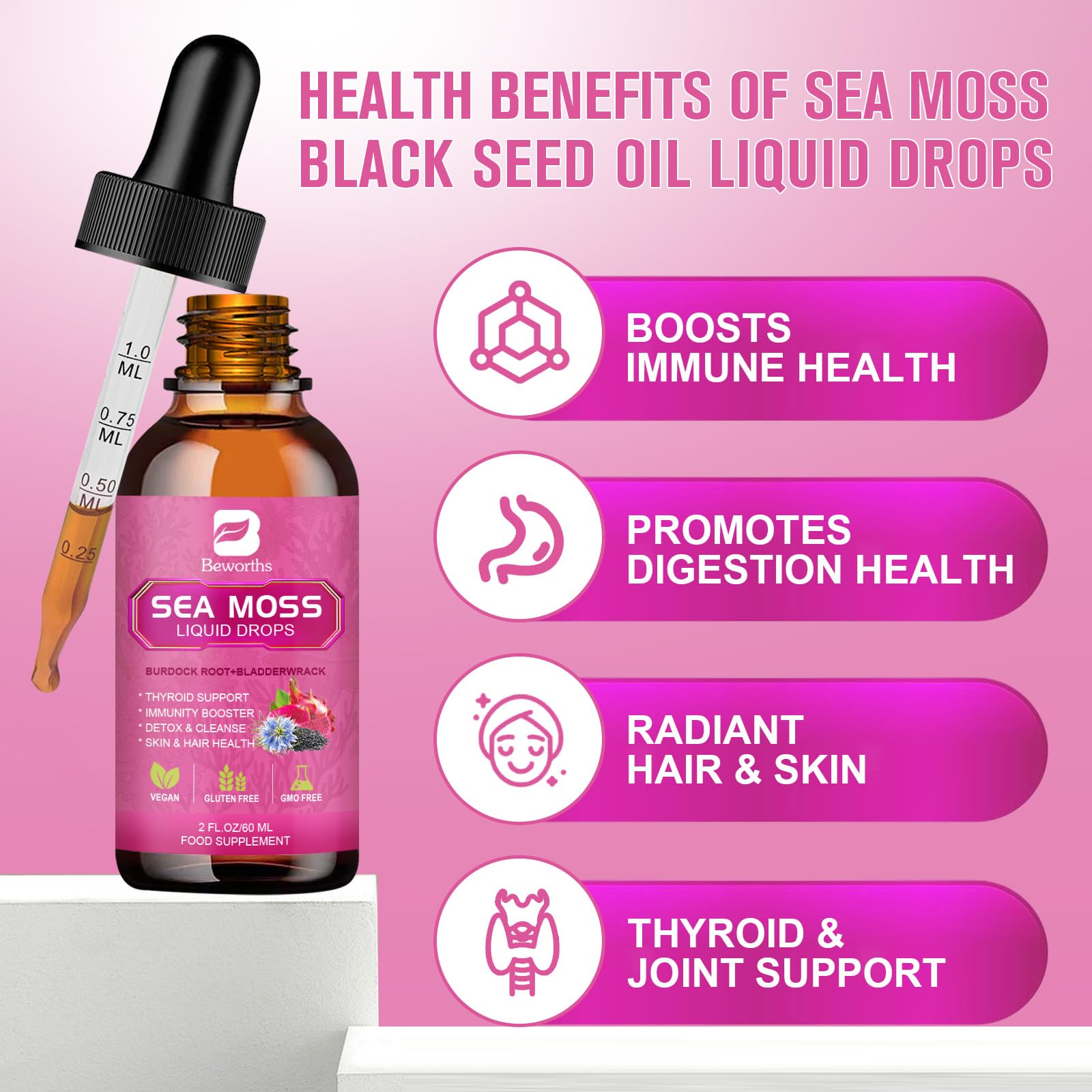 BEWORTHS Sea Moss Liquid Drops – Organic Black Seed Oil (Vegan)