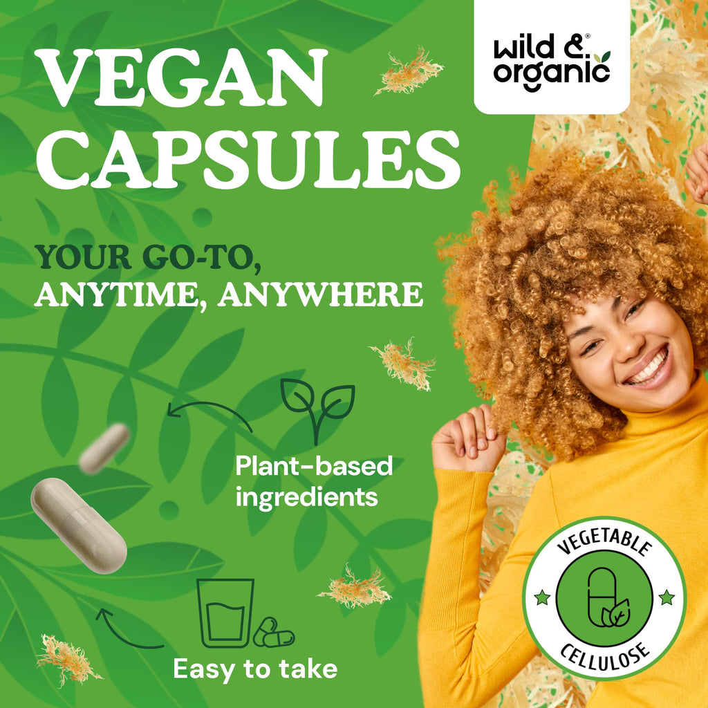 Wild & Organic Sea Moss Capsules - Irish Sea Moss Complex with Bladderwrack & Burdock Root for Overall Well-Being - 180 Vegan Capsules