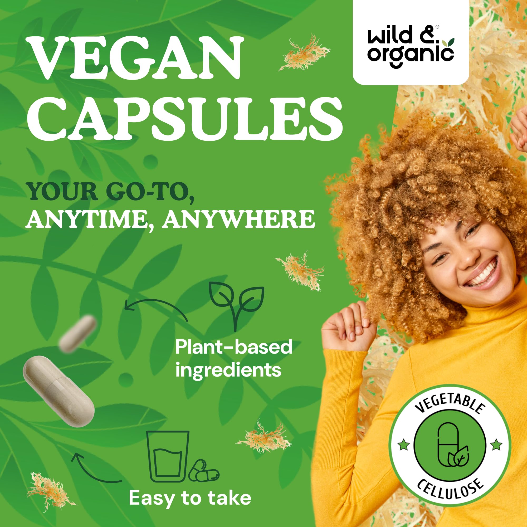 Wild & Organic Sea Moss Capsules - Irish Sea Moss Complex with Bladderwrack & Burdock Root for Overall Well-Being - 180 Vegan Capsules