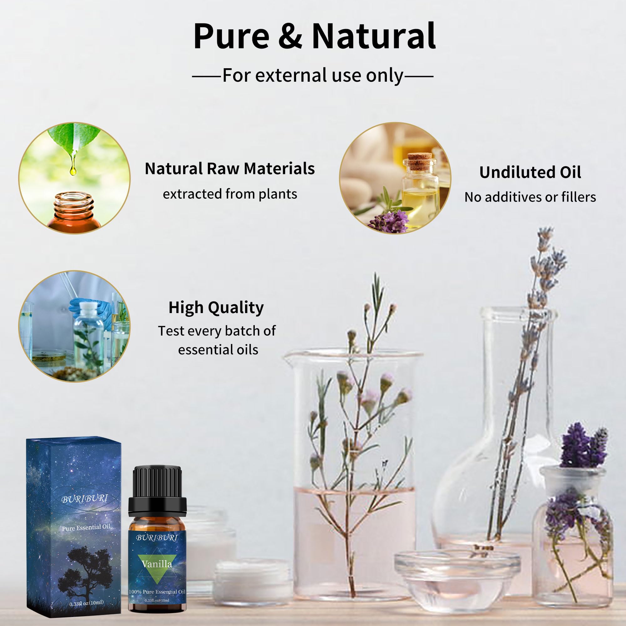 BURIBURI Vanilla & Jasmine Essential Oil Gift Set – 100% Pure, Undiluted, 10ml x 2
