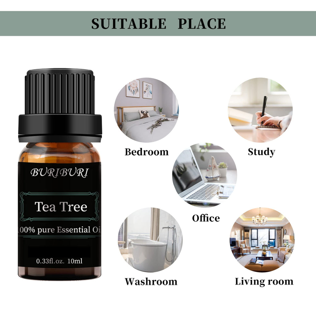 BURIBURI Tea Tree, Eucalyptus & Vanilla Essential Oil Set – 3x10ml, 100% Pure