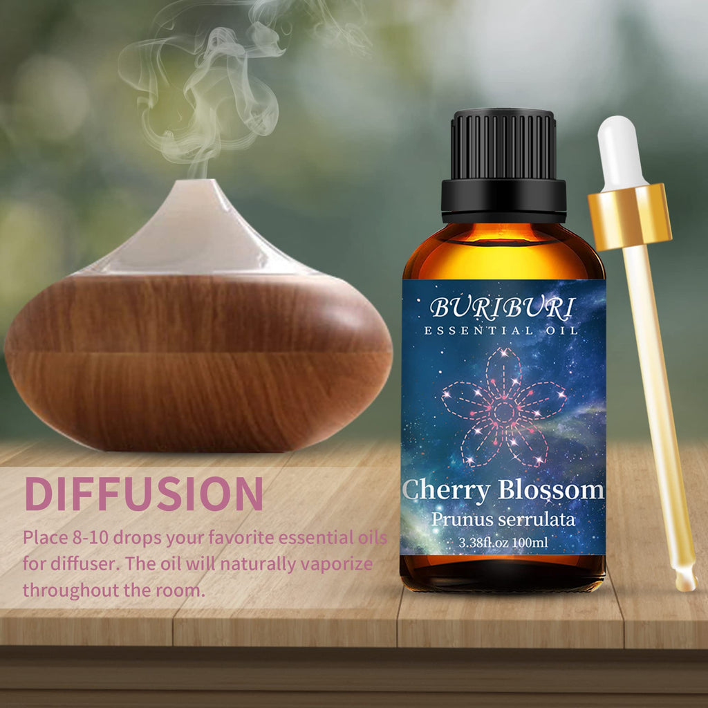 BURIBURI Cherry Blossom Essential Oil for Aromatherapy Diffuser and Skin | 100% Pure Cherry Blossom Oil 100ml