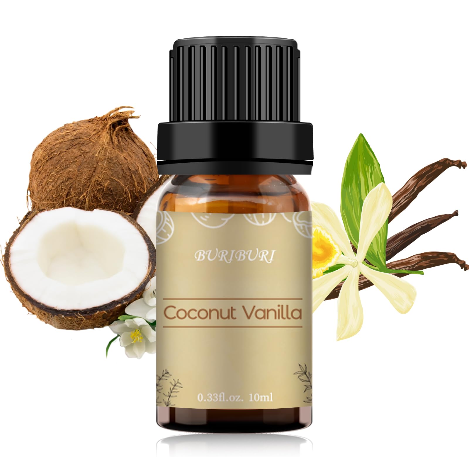 BURIBURI Coconut Vanilla Essential Oil 10ml | Premium Grade Scented Oil for Diffusers, Massage, Candles & Soap
