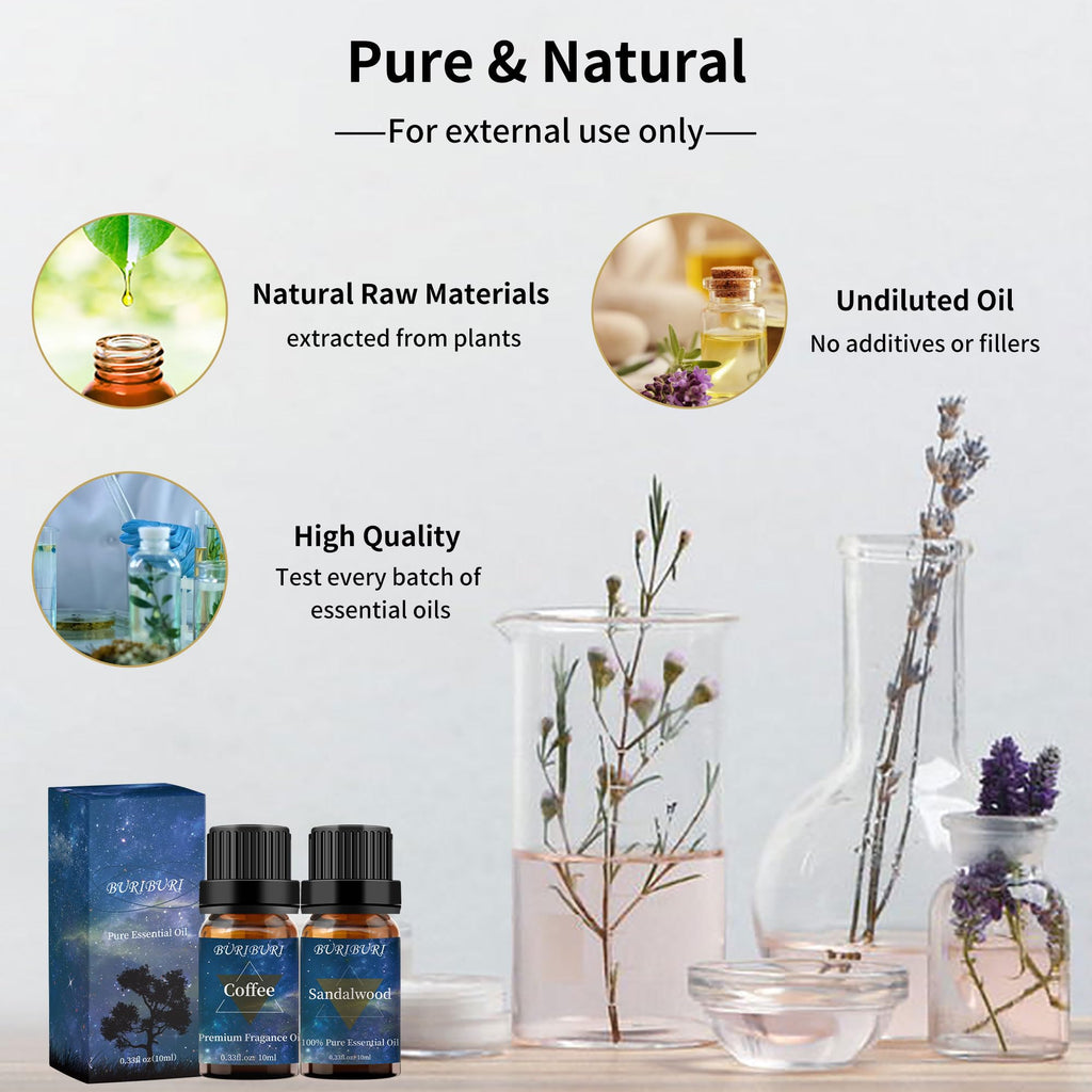 BURIBURI Sandalwood & Coffee Essential Oils 10ml – 100% Pure Fragrance Oils for Diffuser & Massage