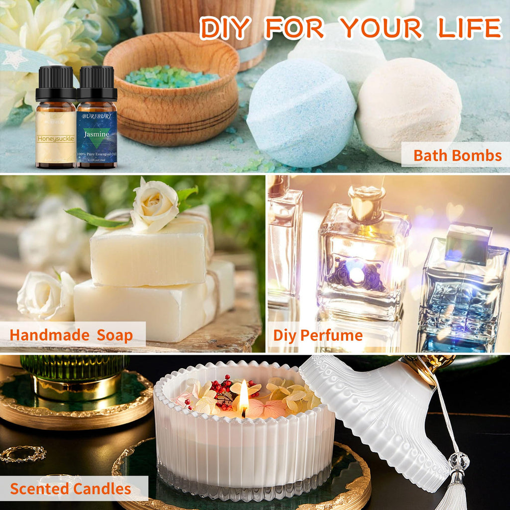 BURIBURI Honeysuckle & Jasmine Essential Oil Set – 2 Pack, 100% Pure Diffuser Oils