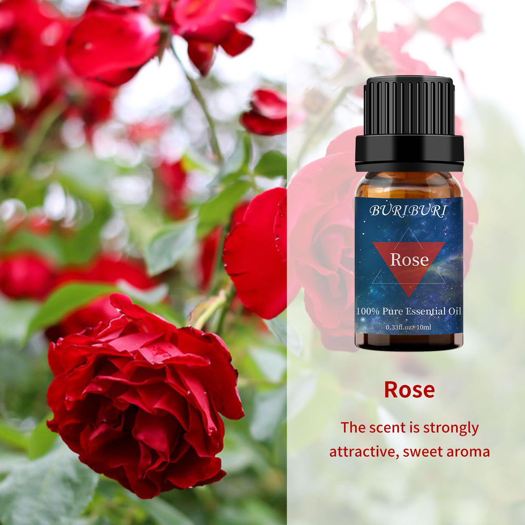 BURIBURI Rose Oil & Peony Essential Oil Set 2 Pack – 10ml Each, 100% Pure
