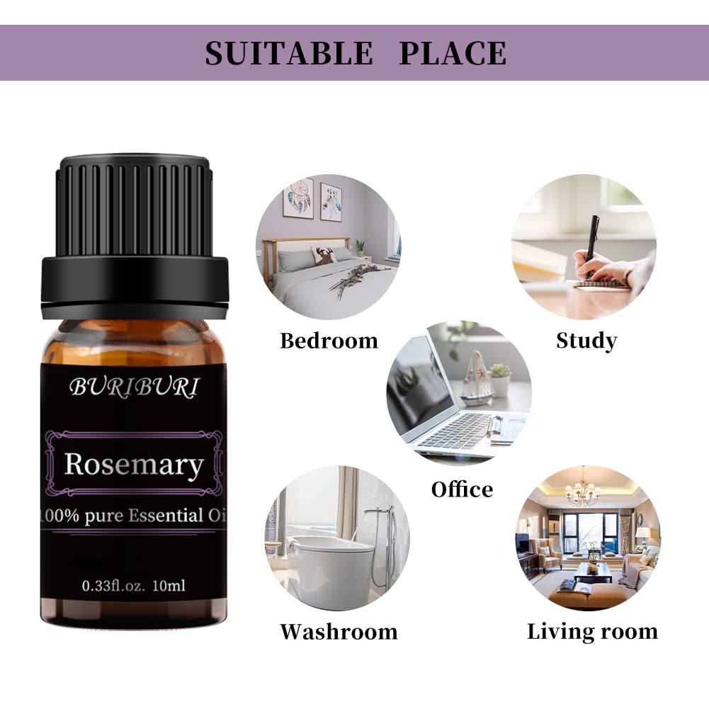 BURIBURI Rosemary Essential Oil 100% Pure – 10ml, Undiluted, Organic