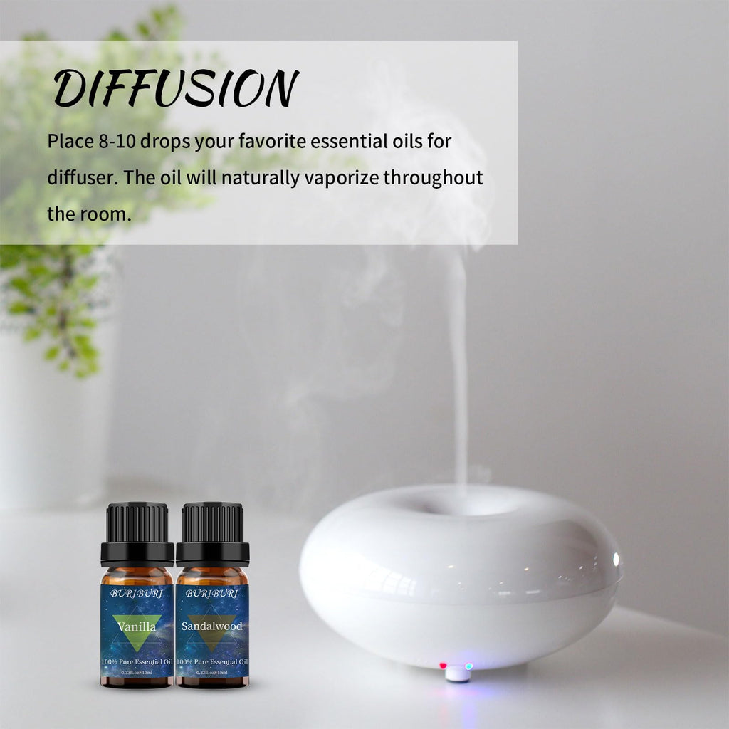BURIBURI Sandalwood & Vanilla Essential Oils Gift Set - 10ml Each, 100% Pure & Undiluted