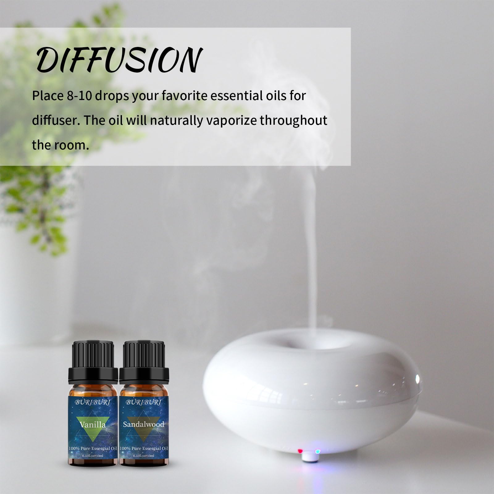 BURIBURI Sandalwood & Vanilla Essential Oils Gift Set - 10ml Each, 100% Pure & Undiluted