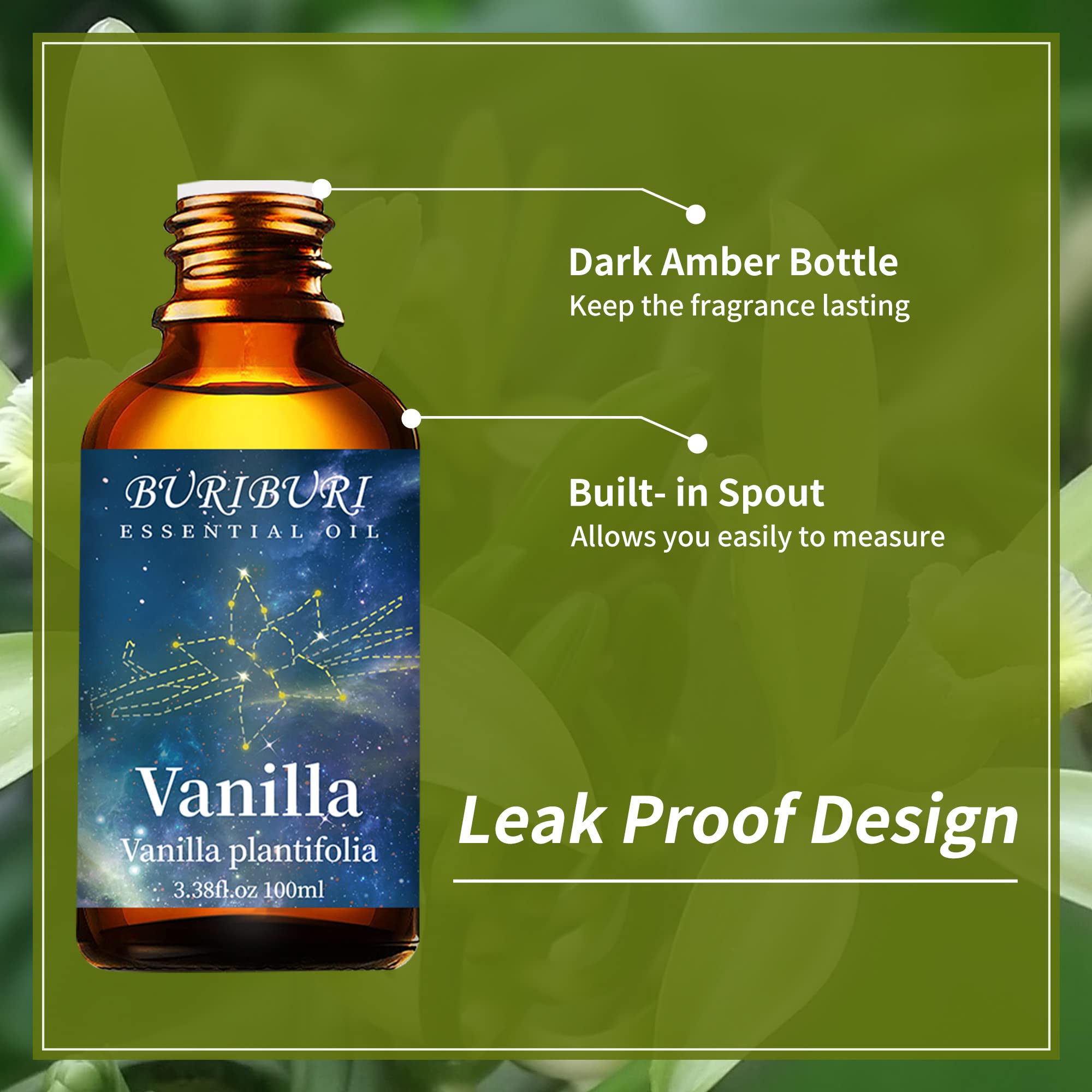 BURIBURI 100ML Vanilla Essential Oil – 100% Pure Undiluted Aromatherapy Vanilla Oil for Soap, Candles, Massage, Diffusers