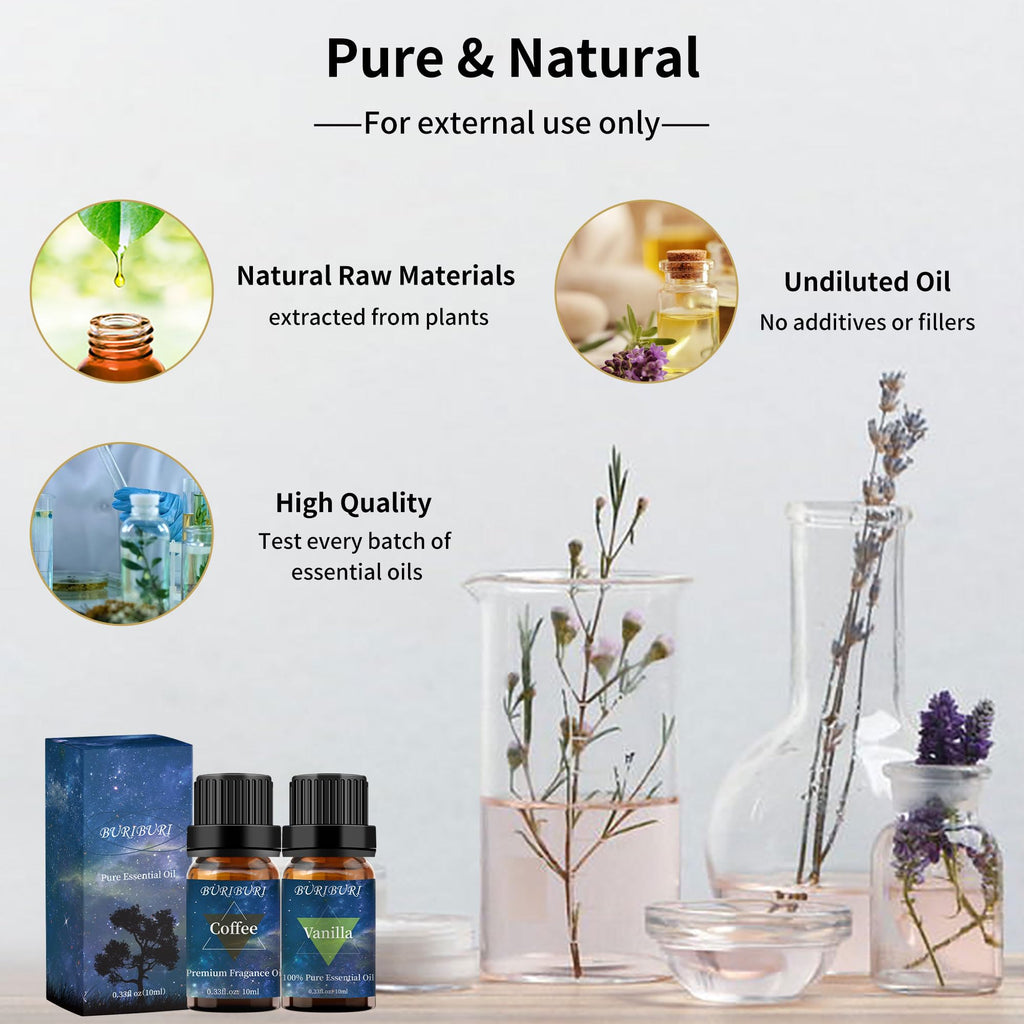 BURIBURI Vanilla & Coffee Essential Oil Set (10ml) – 100% Pure Fragrance Oils