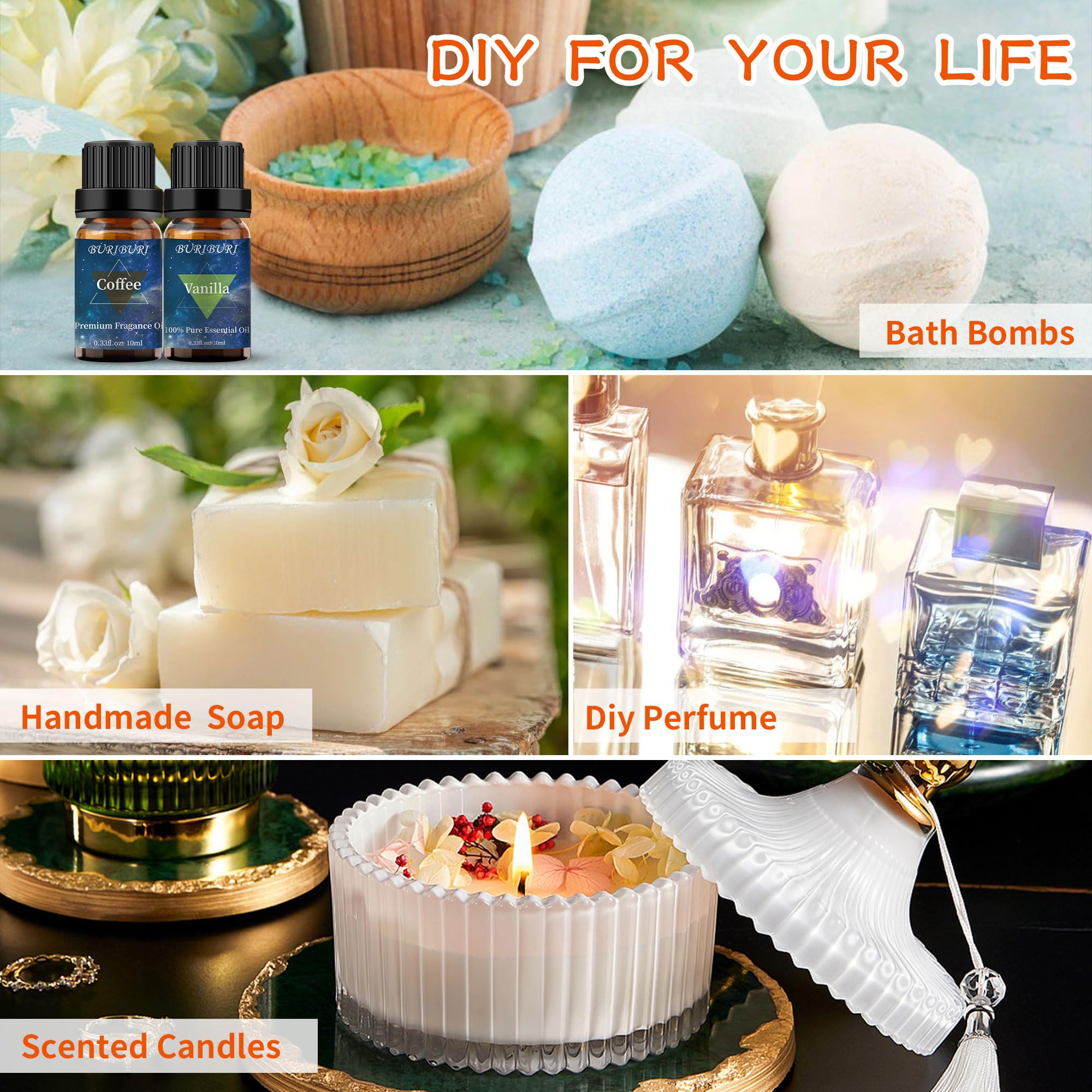BURIBURI Vanilla & Coffee Essential Oil Set (10ml) – 100% Pure Fragrance Oils