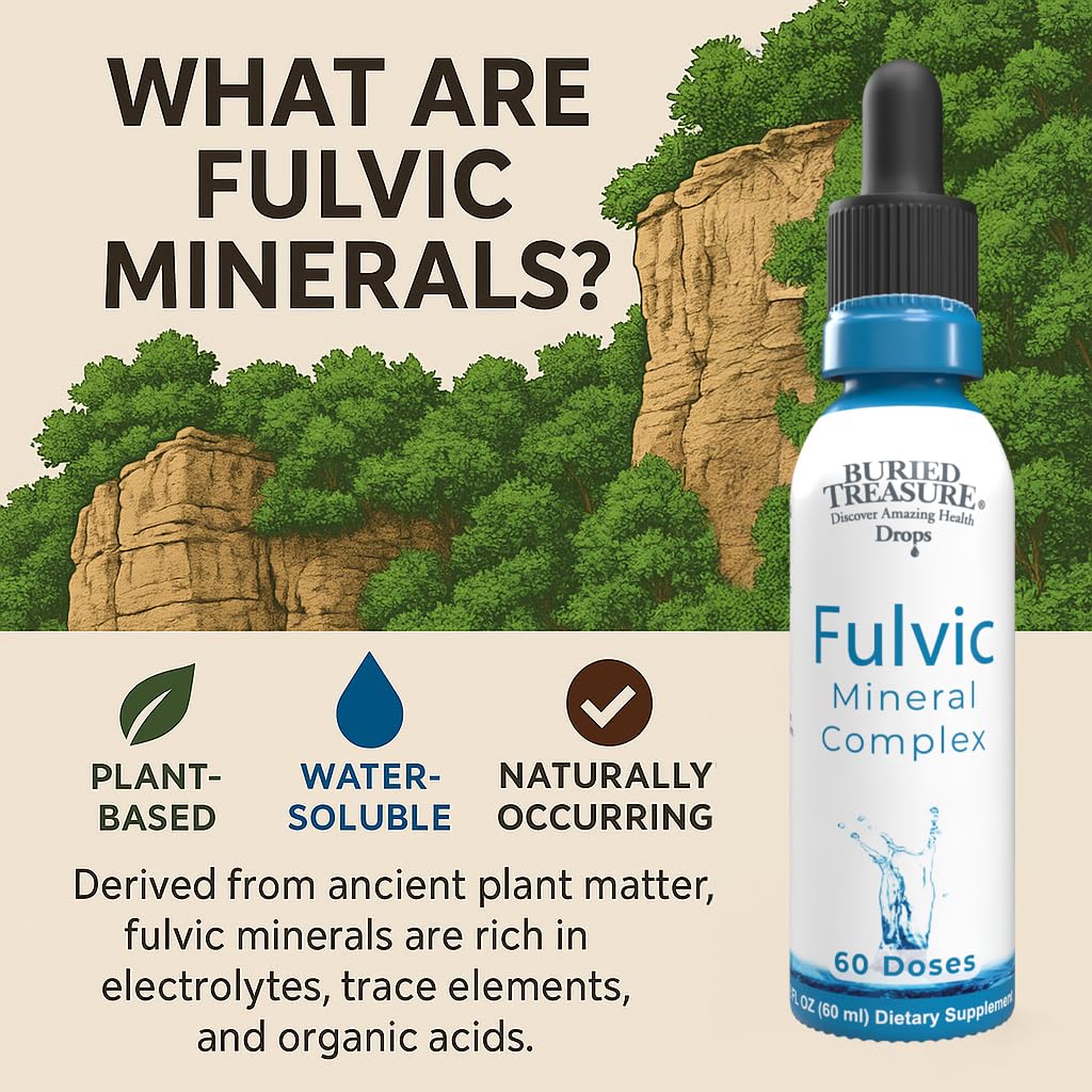 Buried Treasure Fulvic Mineral Drops – 295mg Trace Minerals, Ionic Fulvic Acid (2 fl oz, Pack of 2)