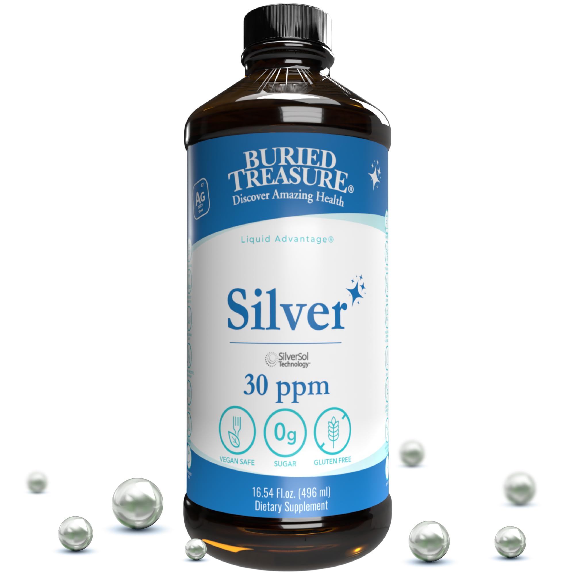 Buried Treasure Silver Liquid 30 PPM 16 oz – Immune Support & Nano Silver