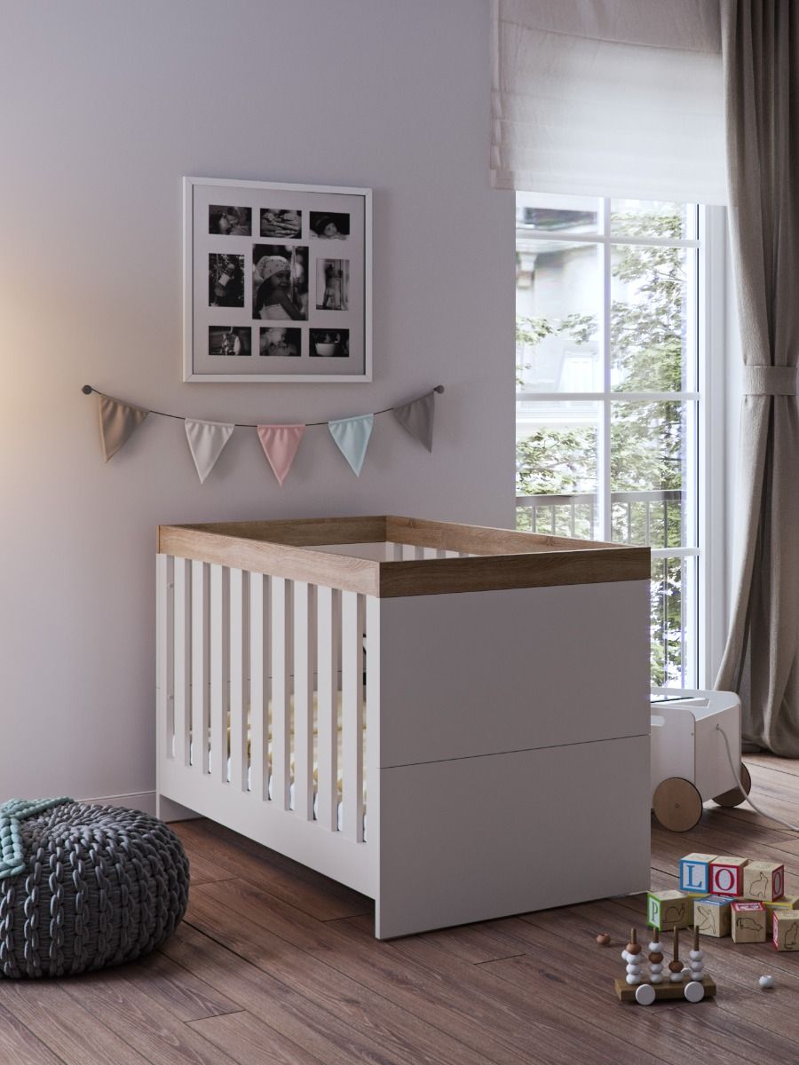 Little Acorns Burlington 2 Piece Nursery Furniture Set with Cot Bed and Dresser - Cashmere & Truffle Oak