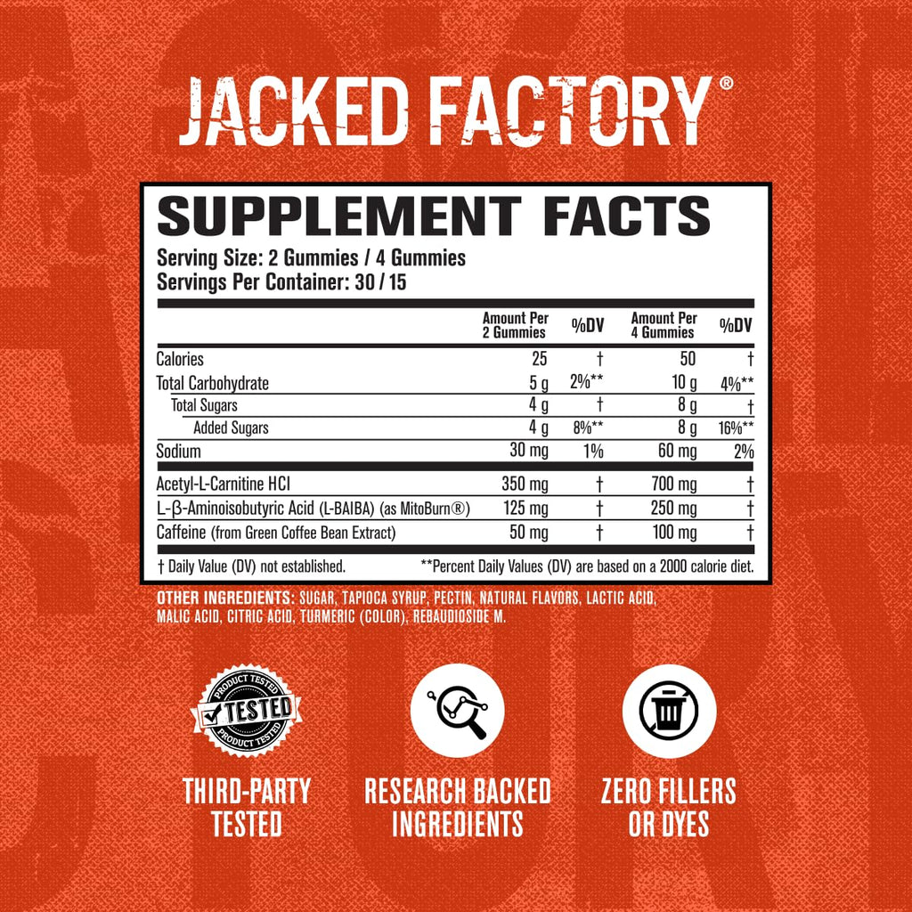 Burn-XT Gummies by Jacked Factory – Thermogenic Fat Burner & Appetite Suppressant (60 Gummies, Tangerine Sour)