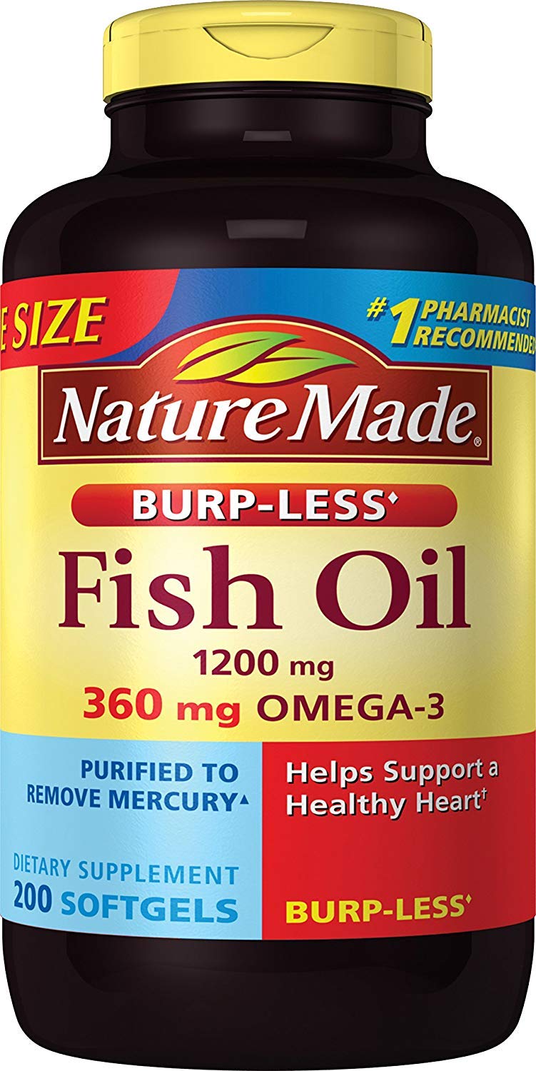Burp-Less Fish Oil 1200 mg, 200 Softgels | Omega-3 for Heart Health