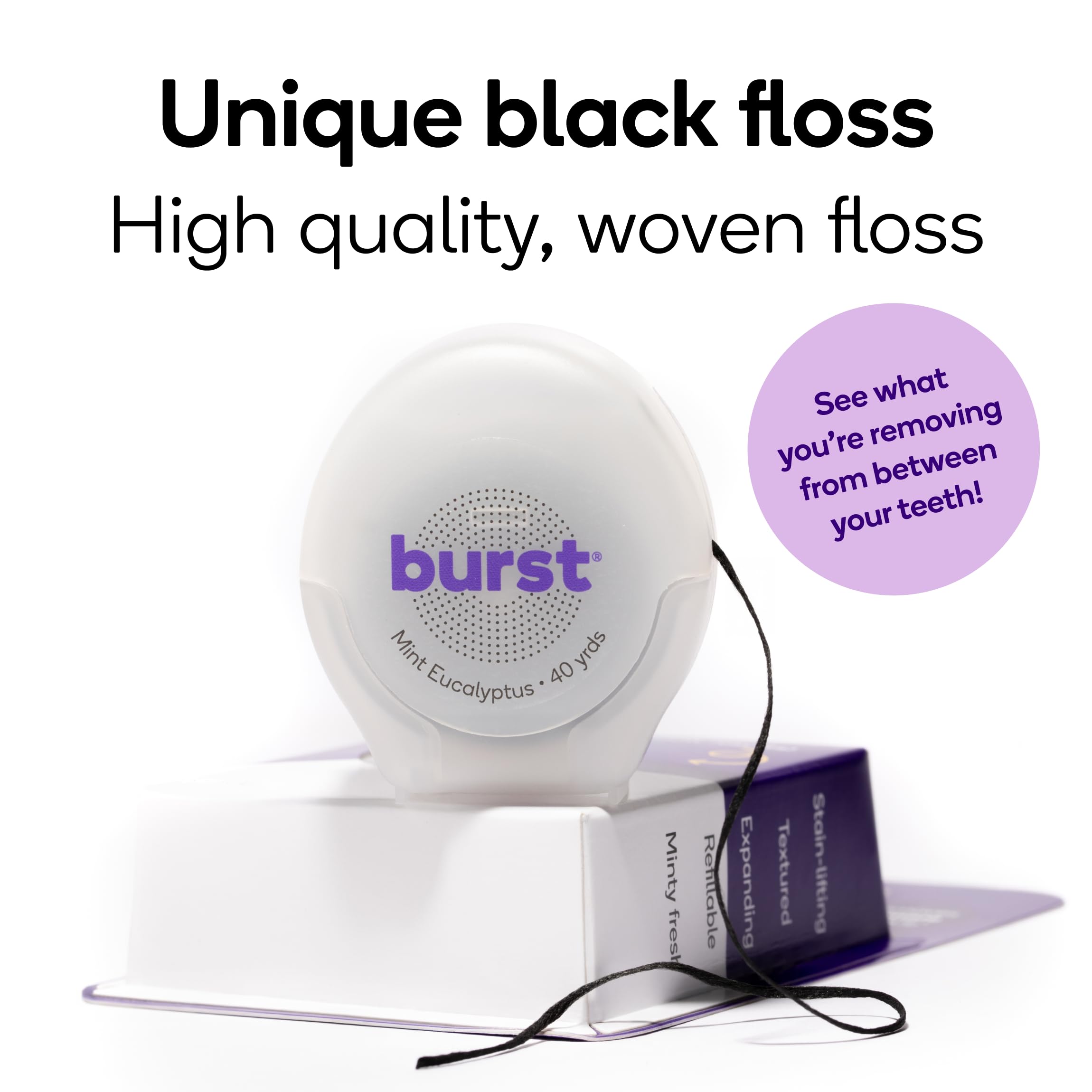 Burst Expanding Dental Floss – Mint Eucalyptus, 120 Yards (Vegan, Paraben Free)
