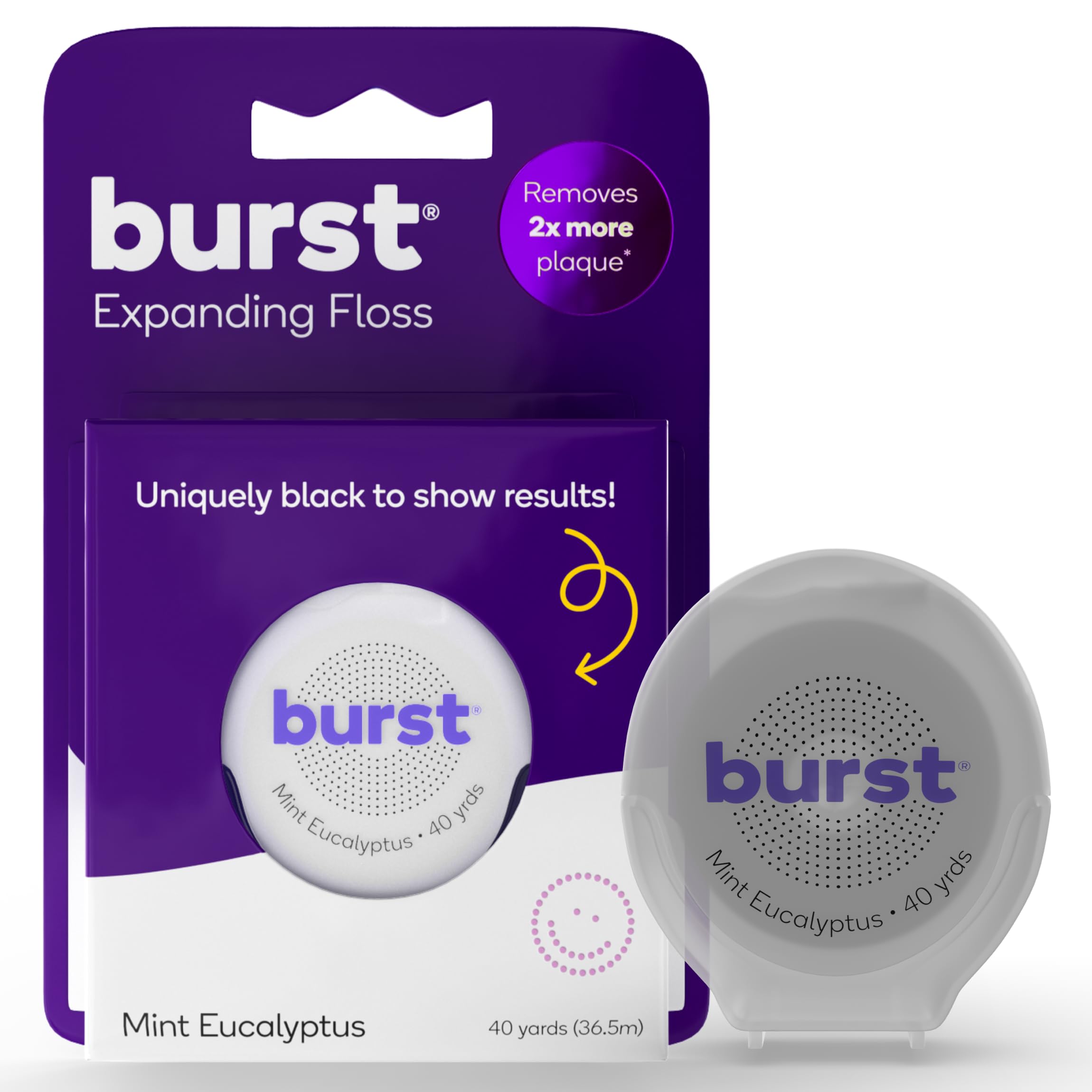 BURST Expanding Dental Floss - Mint Eucalyptus, 40 Yards | Vegan & Paraben Free | Xylitol Coating