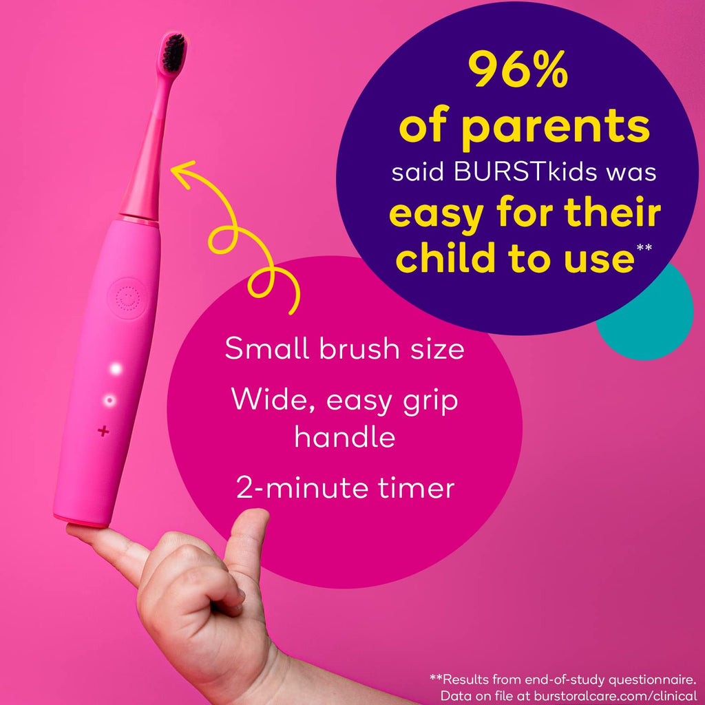 BURST Kids & Toddlers Electric Toothbrush (Purple) – Soft Bristles, 2-Min Timer, Rechargeable