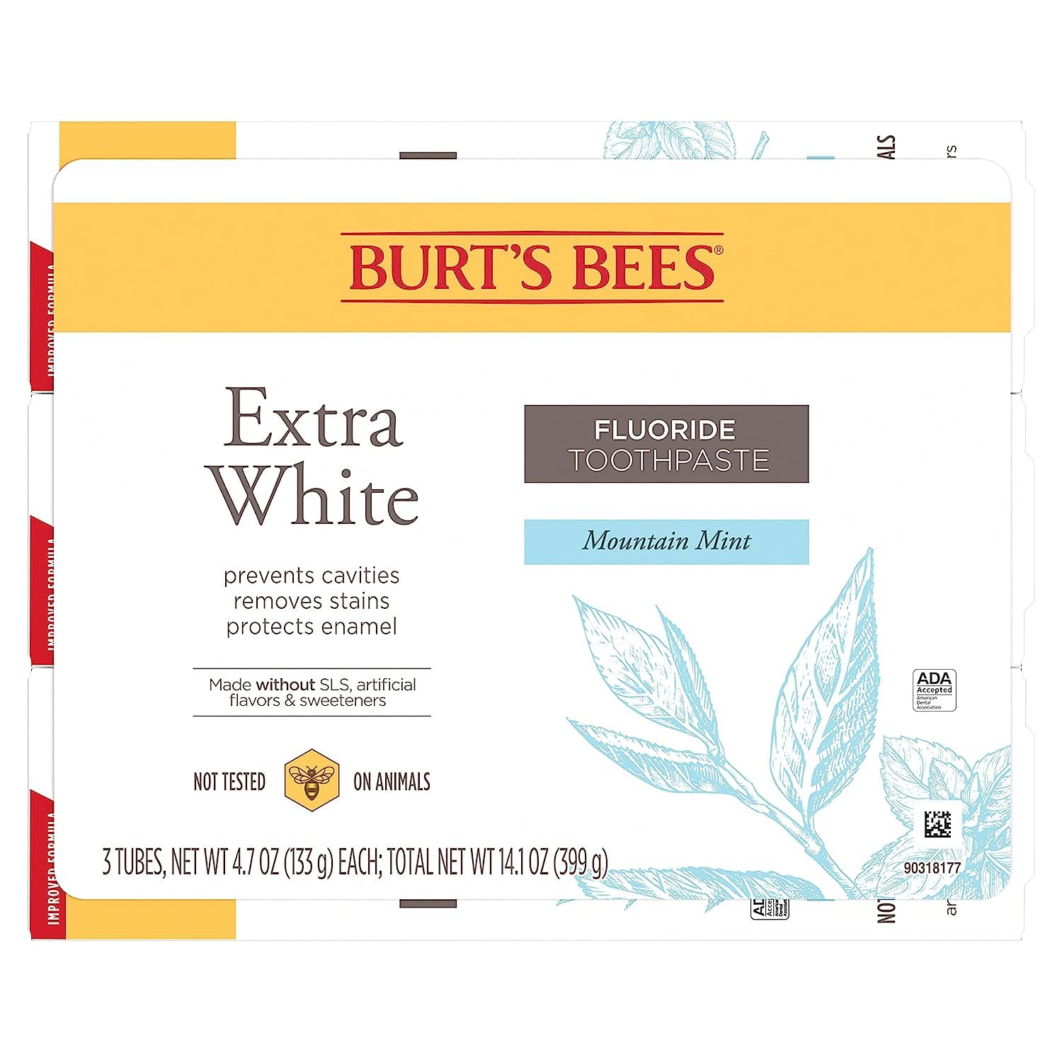 Burt's Bees Extra White Toothpaste - Fluoride Mountain Mint, 4.7 oz, Pack of 3