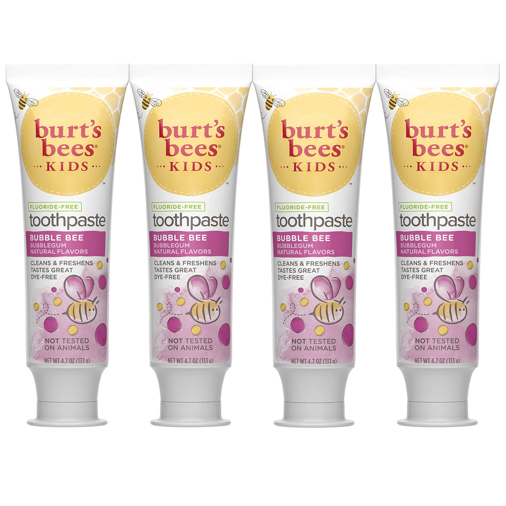 Burt's Bees Kids Toothpaste Bubble Bee Fluoride Free 4.7 oz Pack of 4 - Natural Flavor