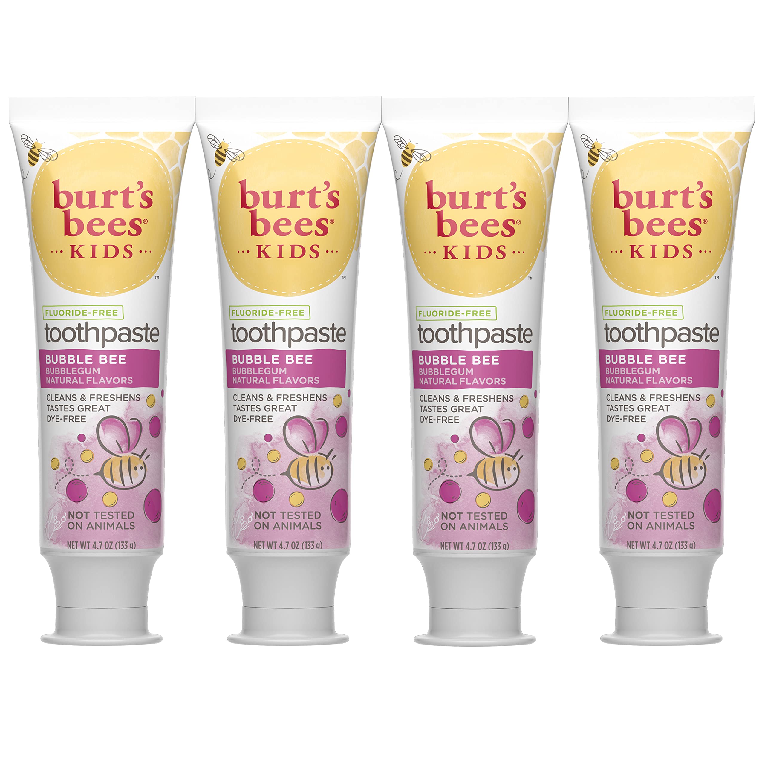 Burt's Bees Kids Toothpaste Bubble Bee Fluoride Free 4.7 oz Pack of 4 - Natural Flavor