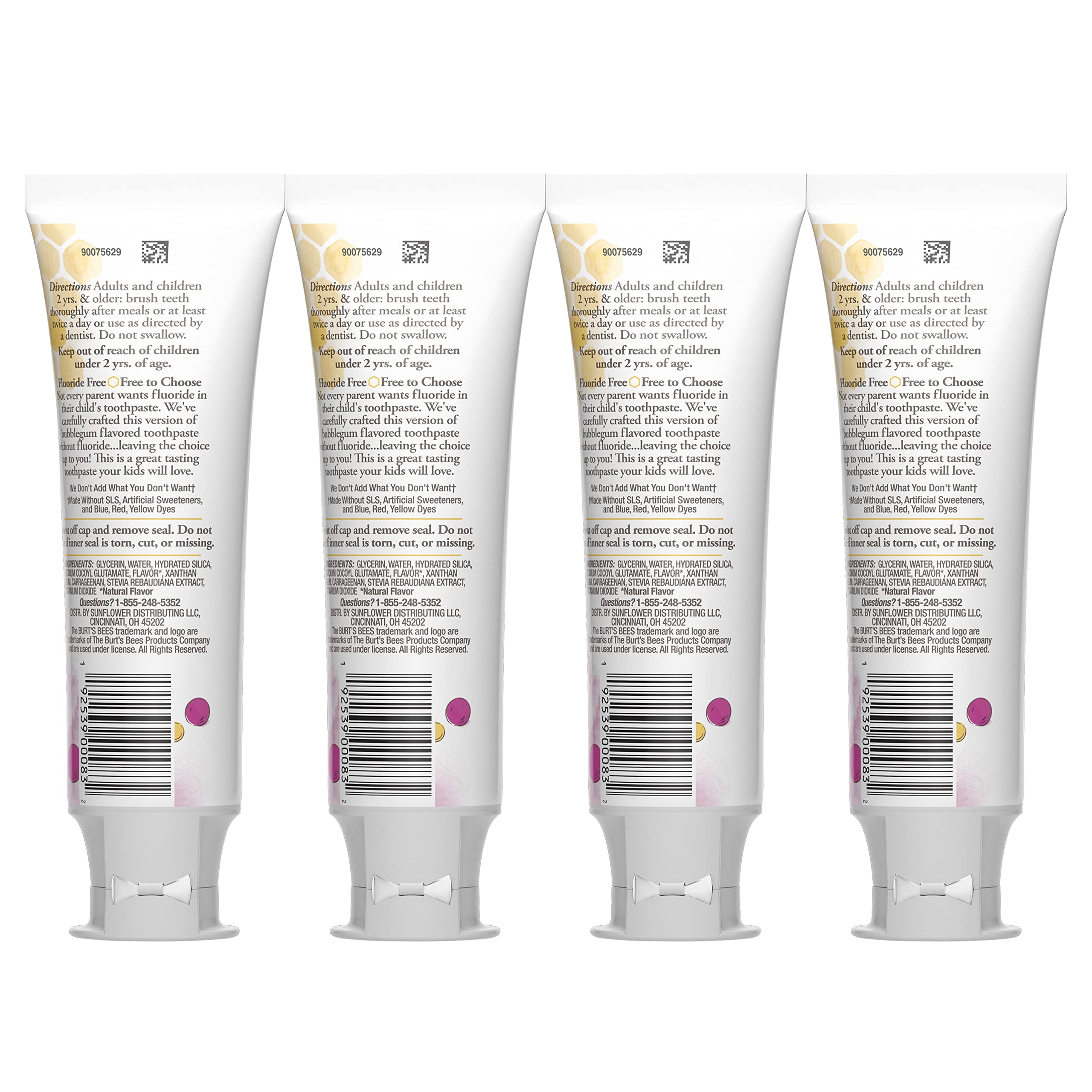 Burt's Bees Kids Toothpaste Bubble Bee Fluoride Free 4.7 oz Pack of 4 - Natural Flavor
