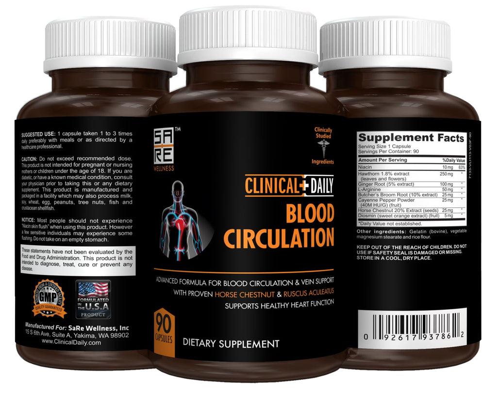 Blood Circulation Support - Butchers Broom, Horse Chestnut, Cayenne, Diosmin (90 Caps)