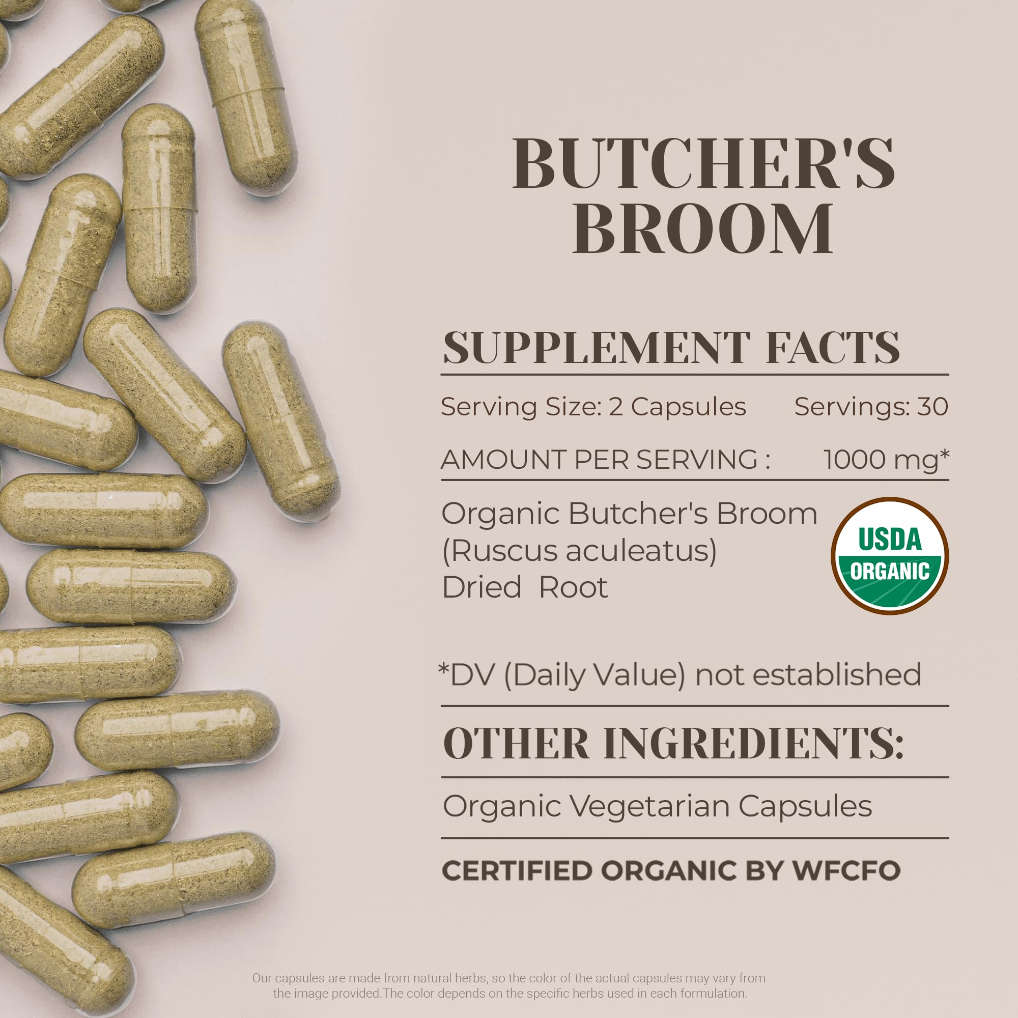 Butcher's Broom USDA Organic 60 Capsules - Circulatory Support
