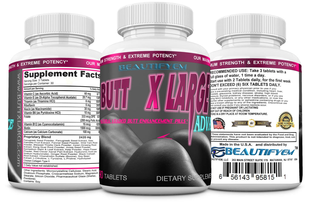 BEAUTIFYEM Butt X-Large Advance Butt Enlargement, Booty Enhancement. Butt Enhancer Pills. Fast Curved Bigger Glutes. 90 Tablets (Not a Butt Cream)