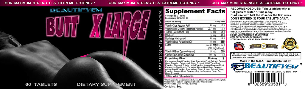 Butt X-Large Butt Enlargement & Booty Enhancement – Natural Glutes Pills (1 Month)