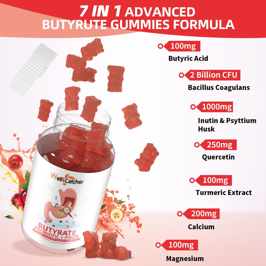 Butyrate Gummies for Gut Health with Probiotic & Prebiotic Fiber – Sugar Free & Vegan