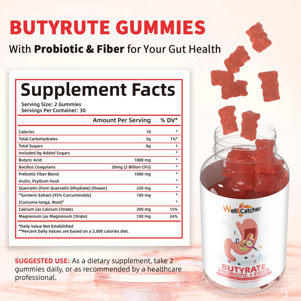Butyrate Gummies for Gut Health with Probiotic & Prebiotic Fiber – Sugar Free & Vegan