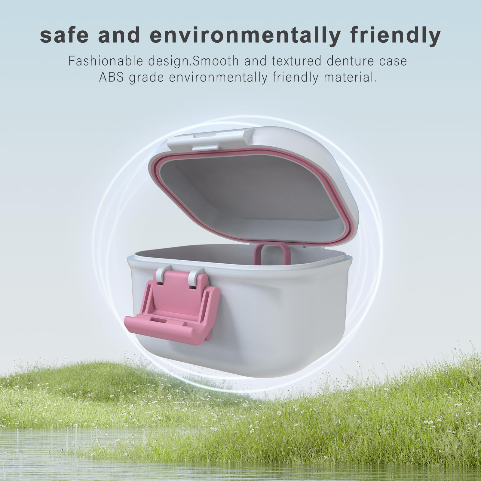 BVN Leak-Proof Denture Case – Pink & White Denture Cup for Soaking