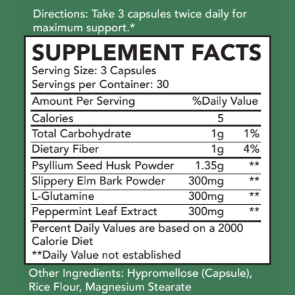 ByeBS Digestive Support – Psyllium Husk, Slippery Elm, Peppermint & L-Glutamine