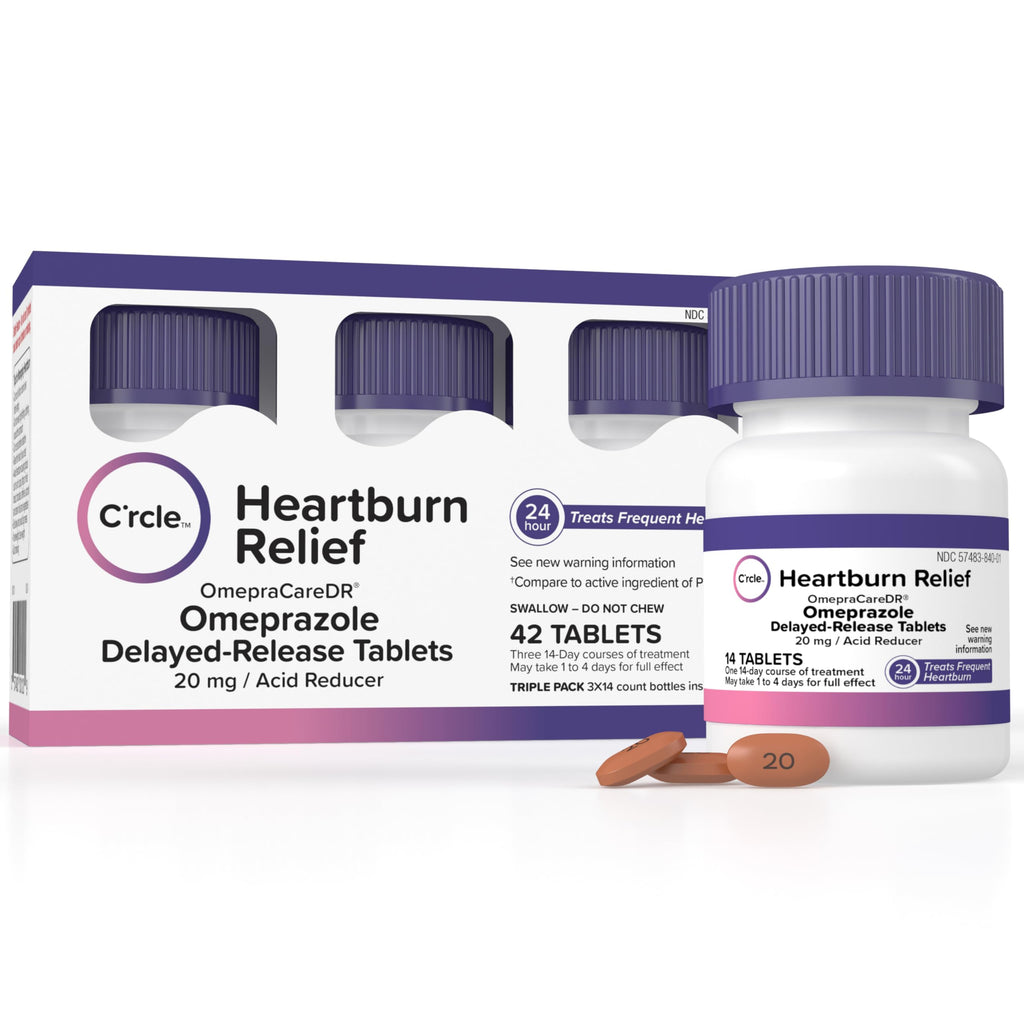 C'rcle Omeprazole 20 mg Tablets 42 Ct – Daily Heartburn Relief (24-Hour Acid Reducer, Delayed Release)