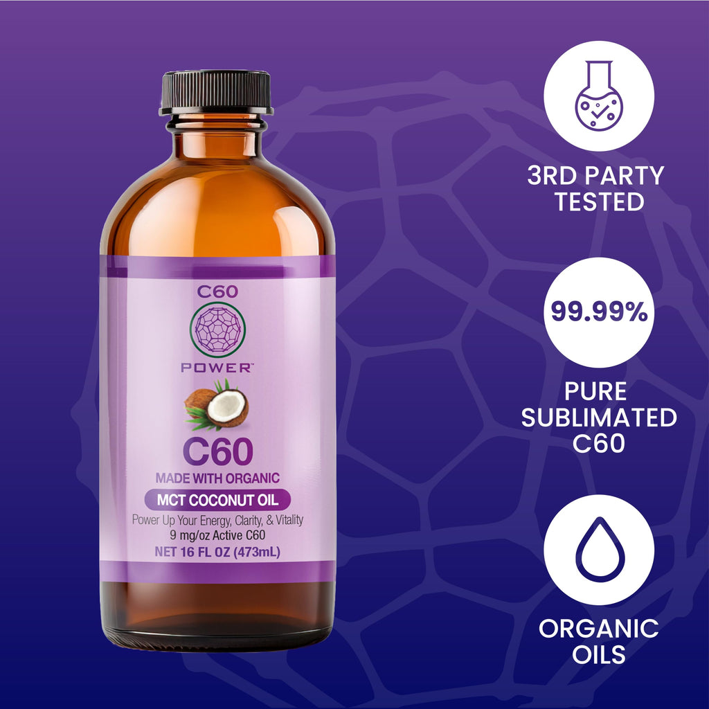 C60 Purple Power — C60 in Organic MCT Coconut Oil | Energy, Clarity & Stamina - 16 fl oz