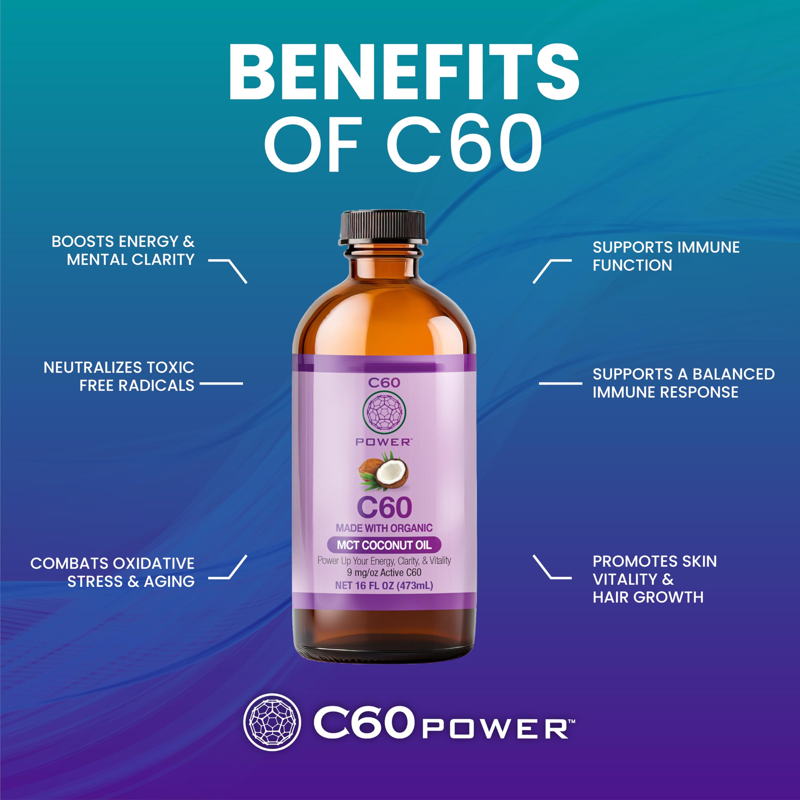 C60 Purple Power — C60 in Organic MCT Coconut Oil | Energy, Clarity & Stamina - 16 fl oz
