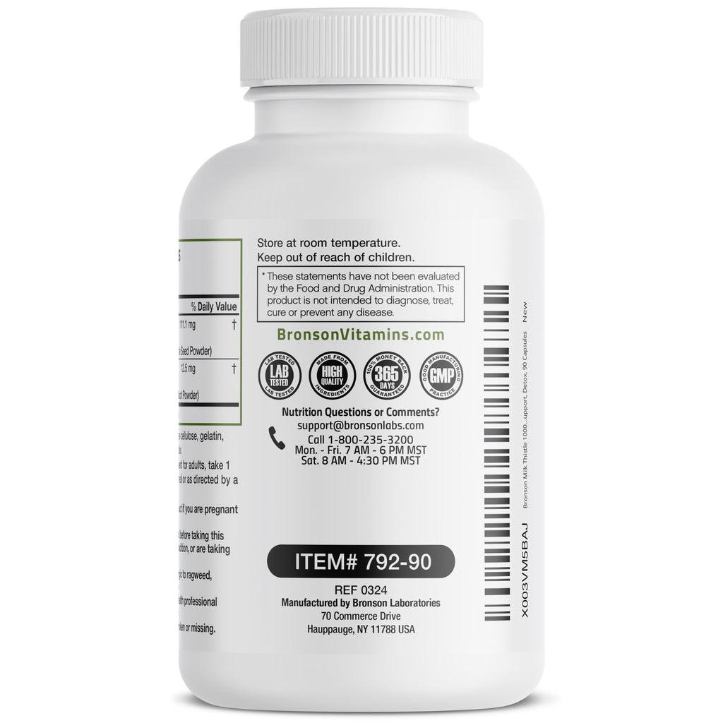 Bronson Milk Thistle Silymarin Marianum & Dandelion Root – Liver Health, Antioxidant Support, 90 Capsules