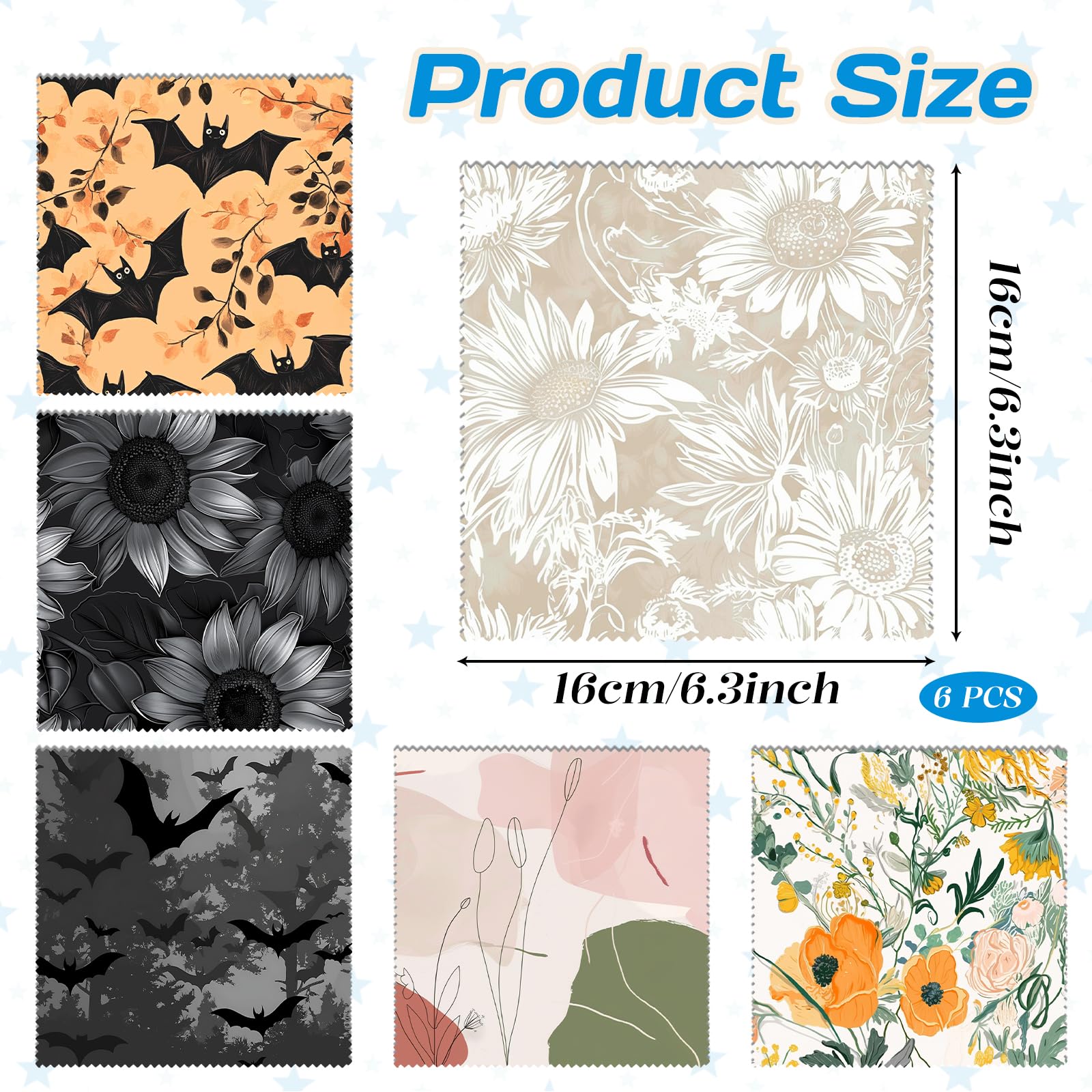 Cabreche 6 PCS Glasses Cleaning Cloths – Microfiber Eyeglass Lens Wipes (6.3 x 6.3 in) Floral