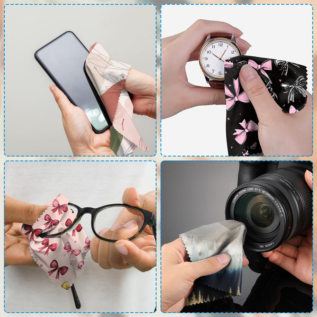 Cabreche 6 PCS Glasses Cleaning Cloths – Microfiber Eyeglass Wipes (6.3x6.3) Pink Bowknot