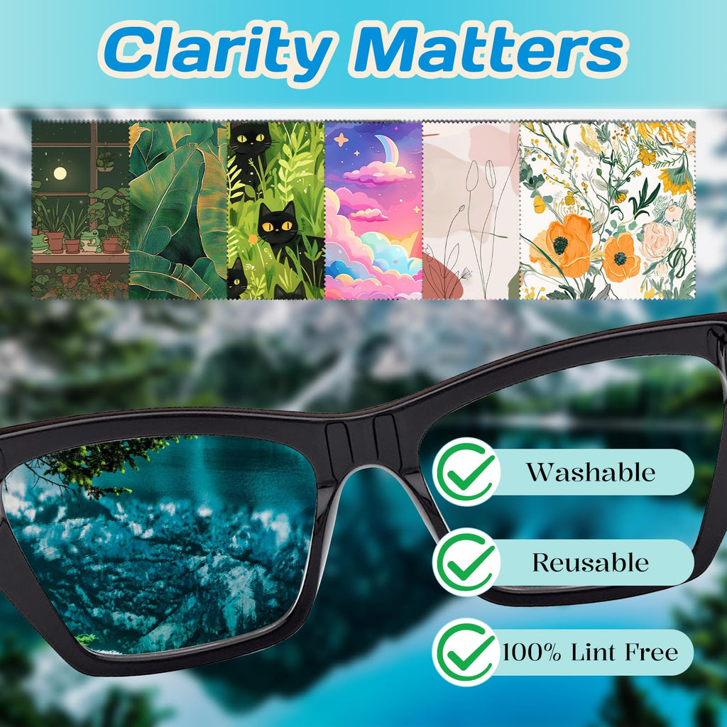 Cabreche 6 Pack Glasses Cleaning Cloths – Microfiber Eyeglass Lens Wipes, 6.3x6.3 in, Orange Flower Pattern, Reusable