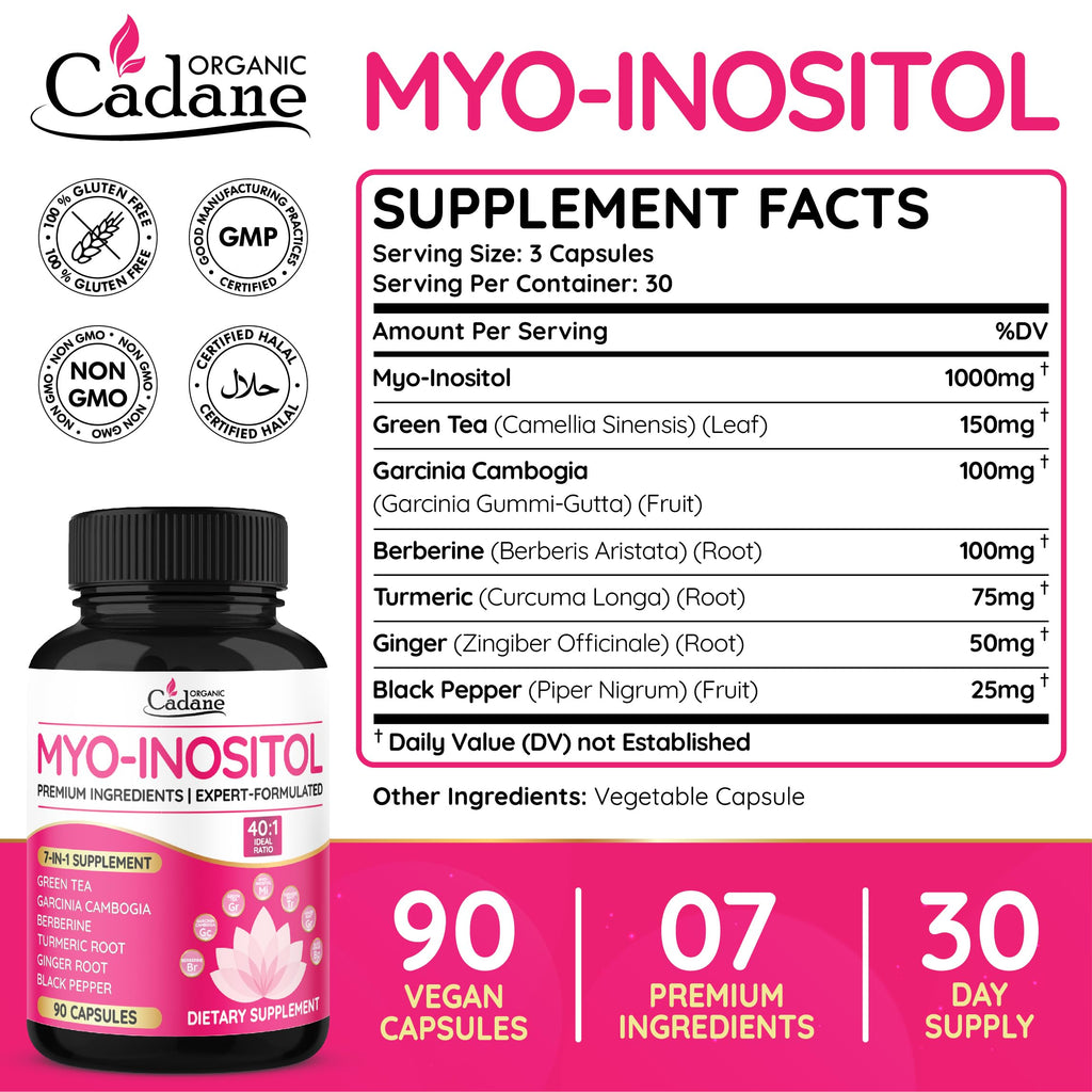 Cadane Organic Myo-Inositol & Green Tea Capsules – 90 Vegan, Non-GMO