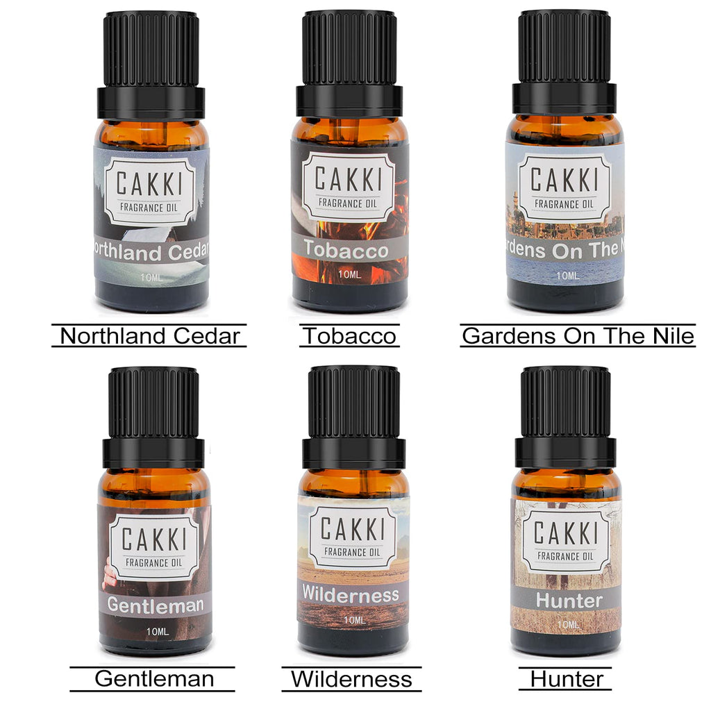 CAKKI Gentleman's Essential Oils Set — 6x10ml Pure Aromatherapy Oils for Candles, Humidifiers & Car Diffusers