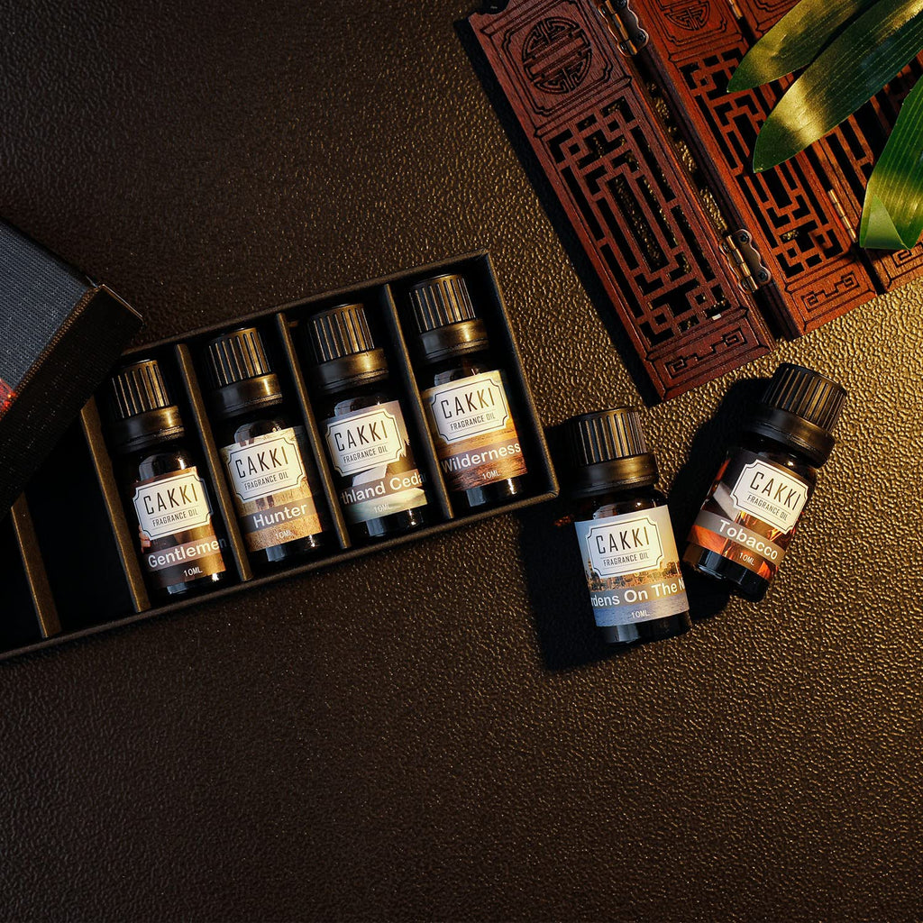 CAKKI Gentleman's Essential Oils Set — 6x10ml Pure Aromatherapy Oils for Candles, Humidifiers & Car Diffusers