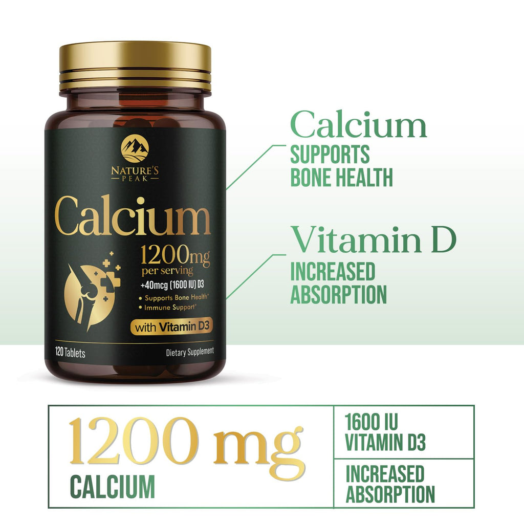 Calcium 1200 mg with Vitamin D3 - Bone Health Supplement for Men & Women | 120 Tablets