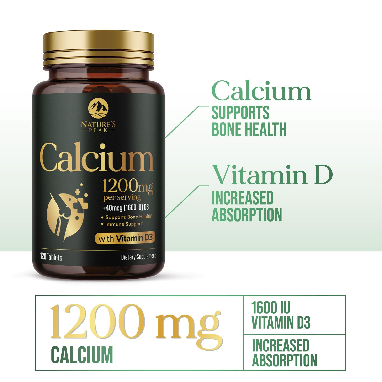 Calcium 1200 mg with Vitamin D3 - Bone Health Supplement for Men & Women | 120 Tablets