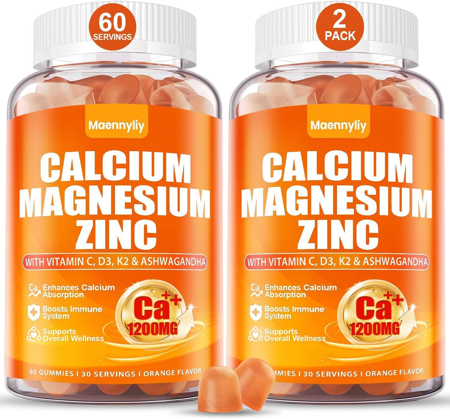 Calcium 1200 mg Gummies with Vitamin D3 – Calcium Citrate, K2 & Ashwagandha