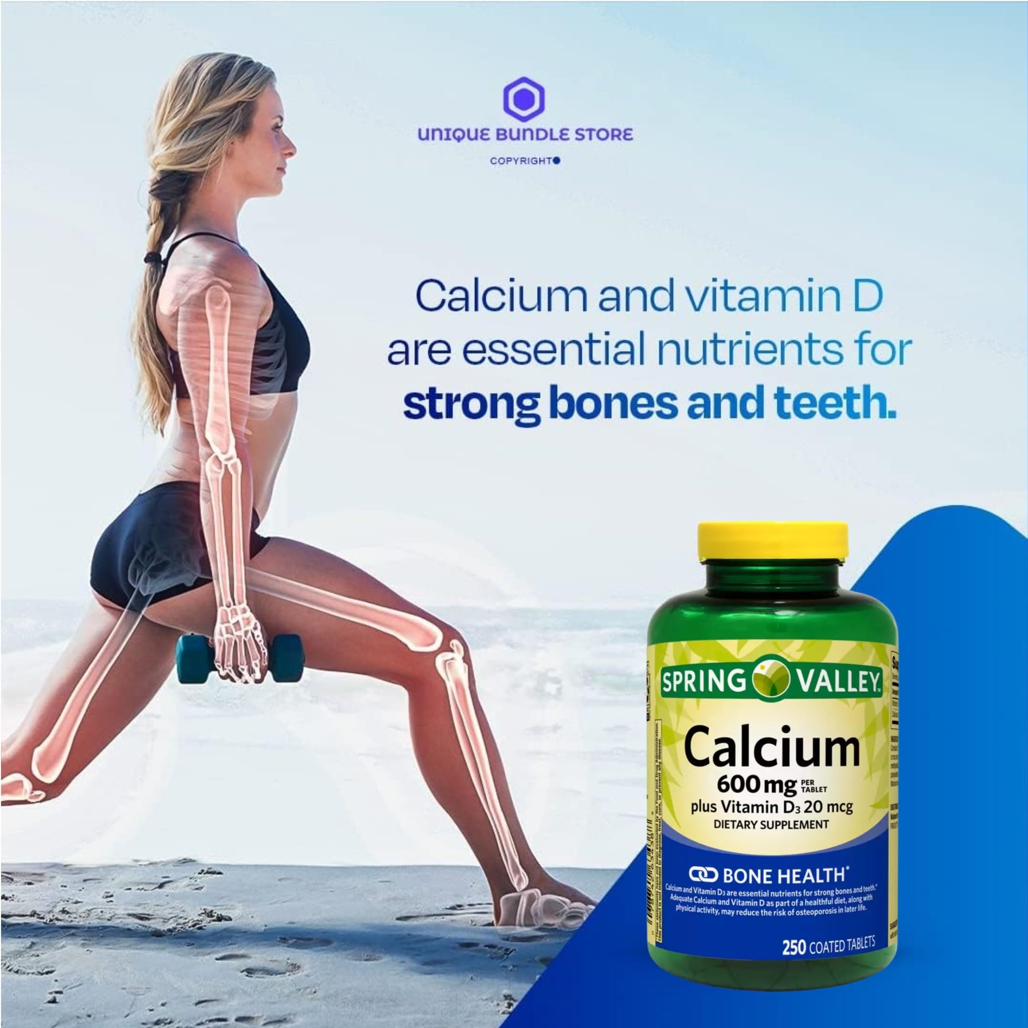 Calcium 600 mg + Vitamin D3 – 250 Tablets | Gluten Free Bone & Teeth Support